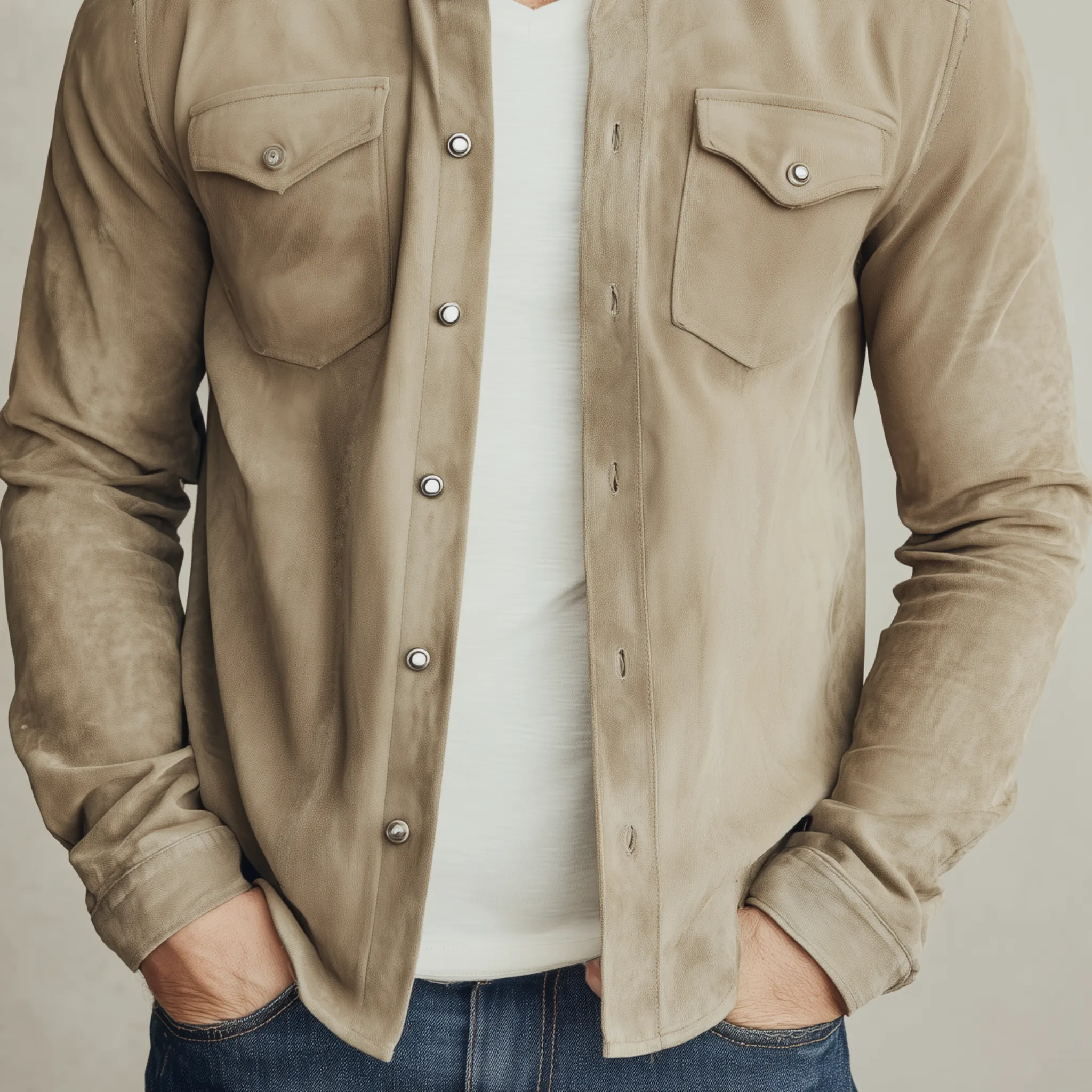 Men's Classic Casual Solid Color Thin Suede Metal Button Long Sleeve Shirt MTA0175H4K sold by Manly product image thumbnail 4