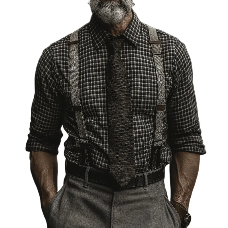 Men's Retro Casual Plaid Print Lapel Long Sleeve Shirt MTA3176G0TO sold by Manly