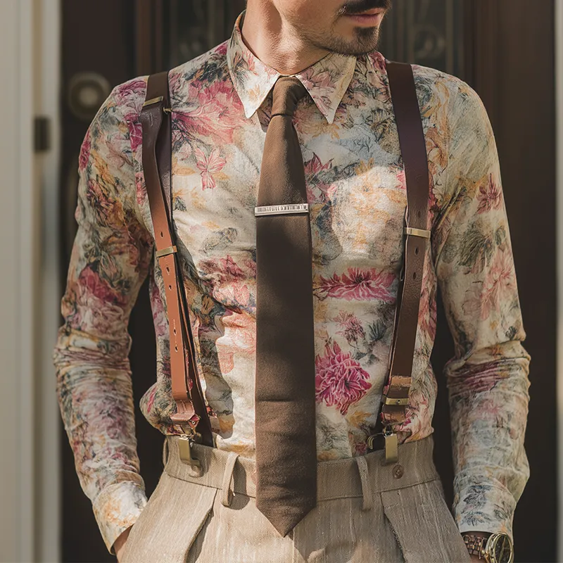 Men's Retro Casual Large Floral Print Lapel Long Sleeve Shirt MTA3192G0TO sold by Manly product image thumbnail 2