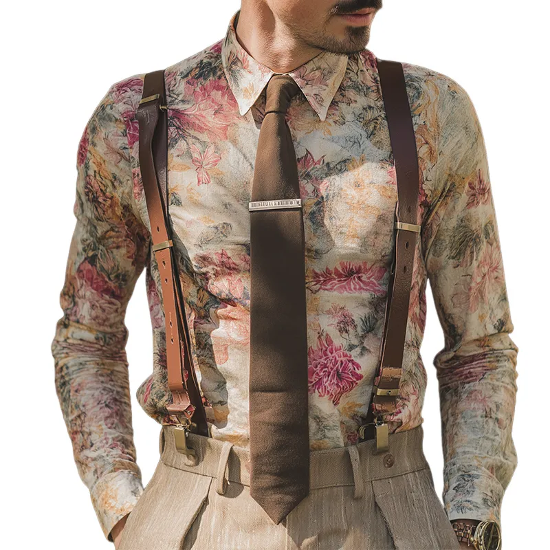 Men's Retro Casual Large Floral Print Lapel Long Sleeve Shirt MTA3192G0TO sold by Manly