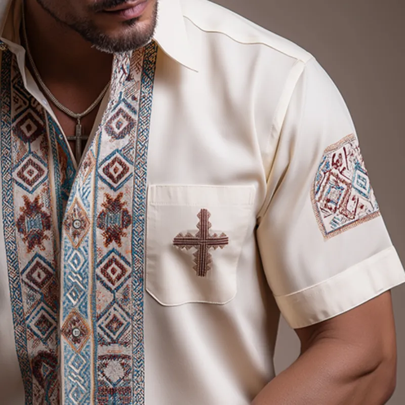 Men's Retro Casual Ethnic Style Geometric Print Lapel Short Sleeve Shirt MTA3111G0TO sold by Manly product image thumbnail 3