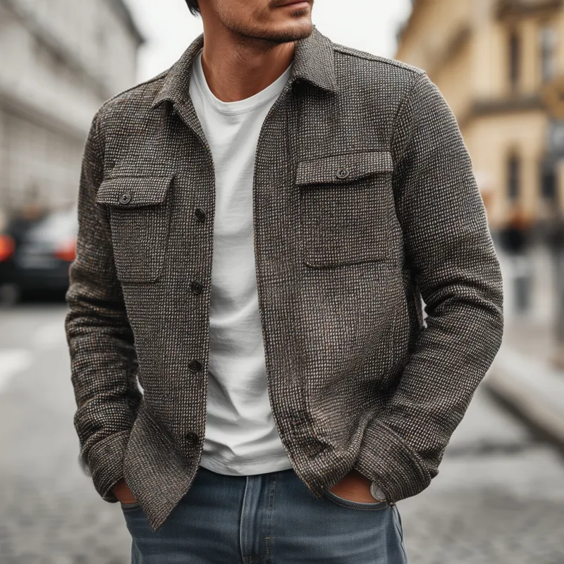 Men's Vintage Check Lapel Single Breasted Flap Pocket Loose Long Sleeve Shirt Jacket MTA1755G9M sold by Manly product image thumbnail 2