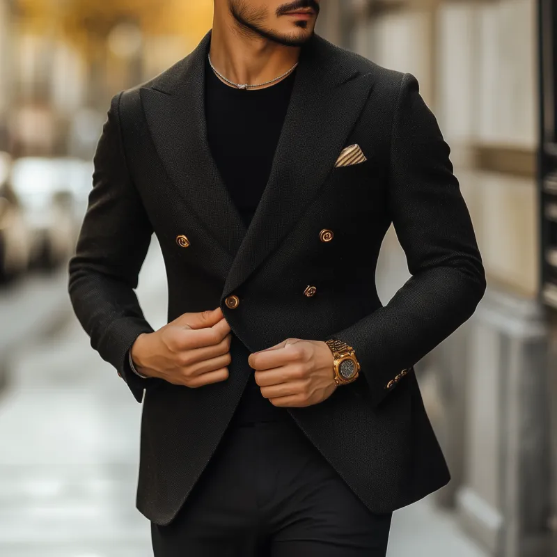 Men's Vintage Solid Color Cotton Blend Peaked Lapel Double Breasted Slim Fit Blazer MTA2510G9M sold by Manly product image thumbnail 2