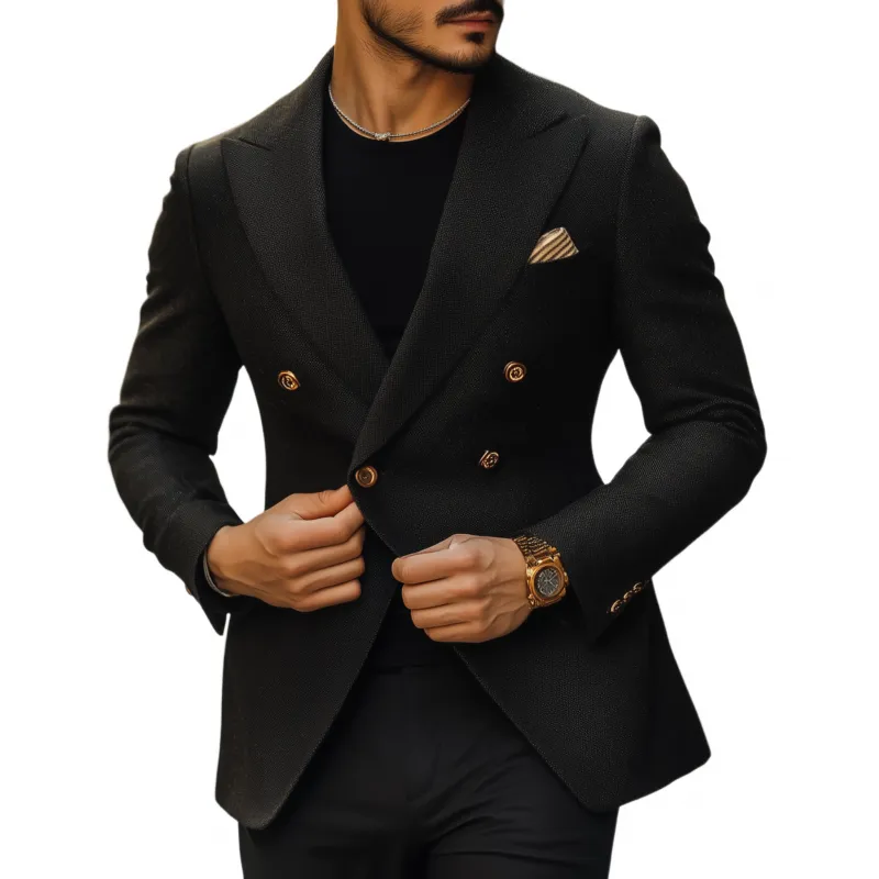 Men's Vintage Solid Color Cotton Blend Peaked Lapel Double Breasted Slim Fit Blazer MTA2510G9M sold by Manly