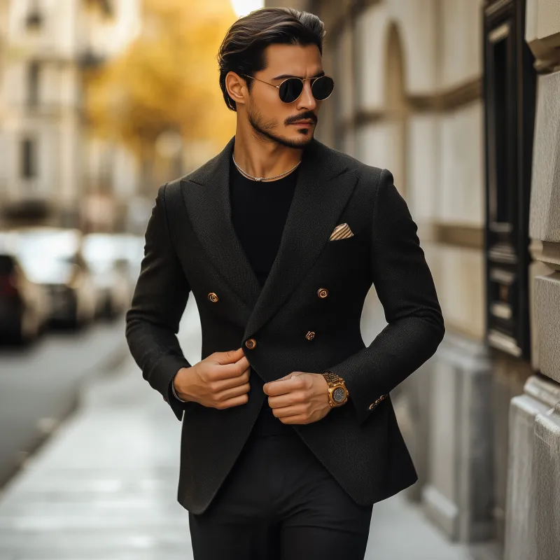 Men's Vintage Solid Color Cotton Blend Peaked Lapel Double Breasted Slim Fit Blazer MTA2510G9M sold by Manly product image thumbnail 3