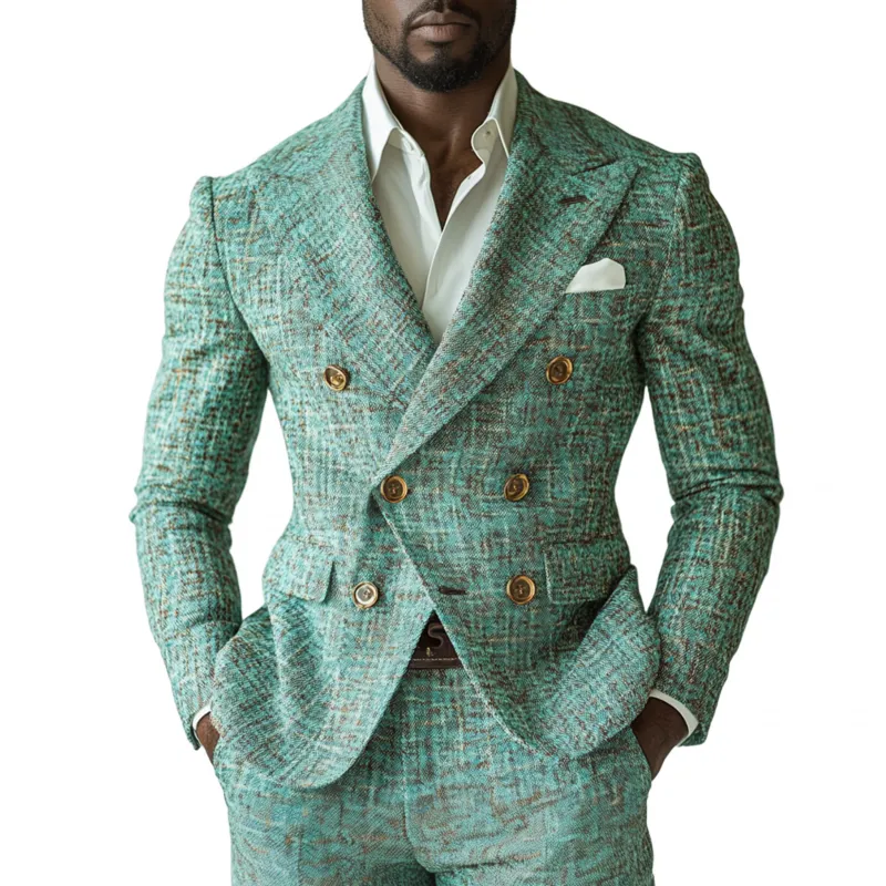 Men's Vintage Elegant Jacquard Peaked Lapel Double Breasted Slim Fit Suit Blazer MTA2248G9M sold by Manly