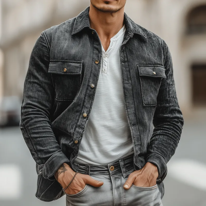 Men's Casual Chenille Fabric Lapel Flap Pocket Single Breasted Loose Long Sleeve Shirt Jacket MTA1764G9M sold by Manly product image thumbnail 2