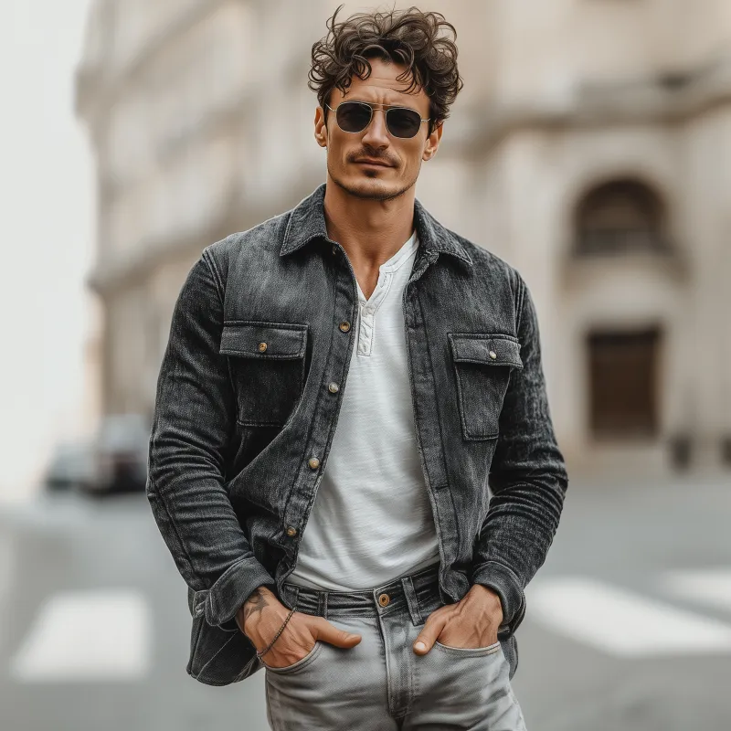 Men's Casual Chenille Fabric Lapel Flap Pocket Single Breasted Loose Long Sleeve Shirt Jacket MTA1764G9M sold by Manly product image thumbnail 3