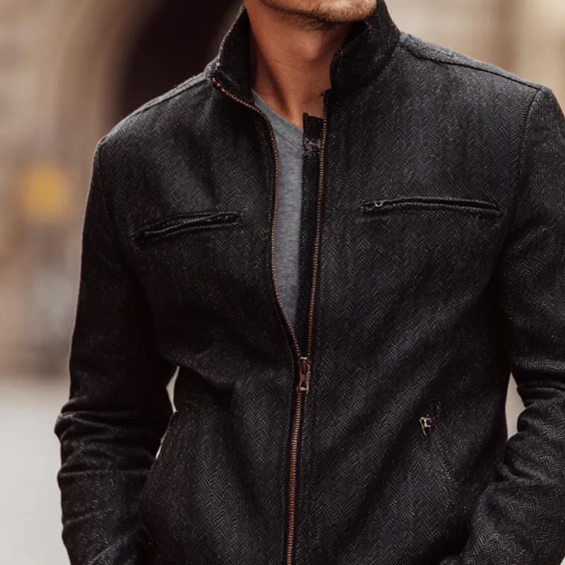 Men's Vintage Herringbone Textured Stand Collar Jacket MTA0156H3X sold by Manly product image thumbnail 4