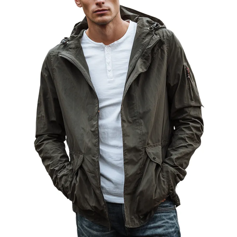 Men's Solid Color Thin Casual Hooded Jacket MTA0168H0X sold by Manly