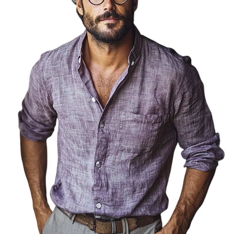 Men's Vintage Cotton And Linen Long-sleeved Shirt MTA0124H1X sold by Manly