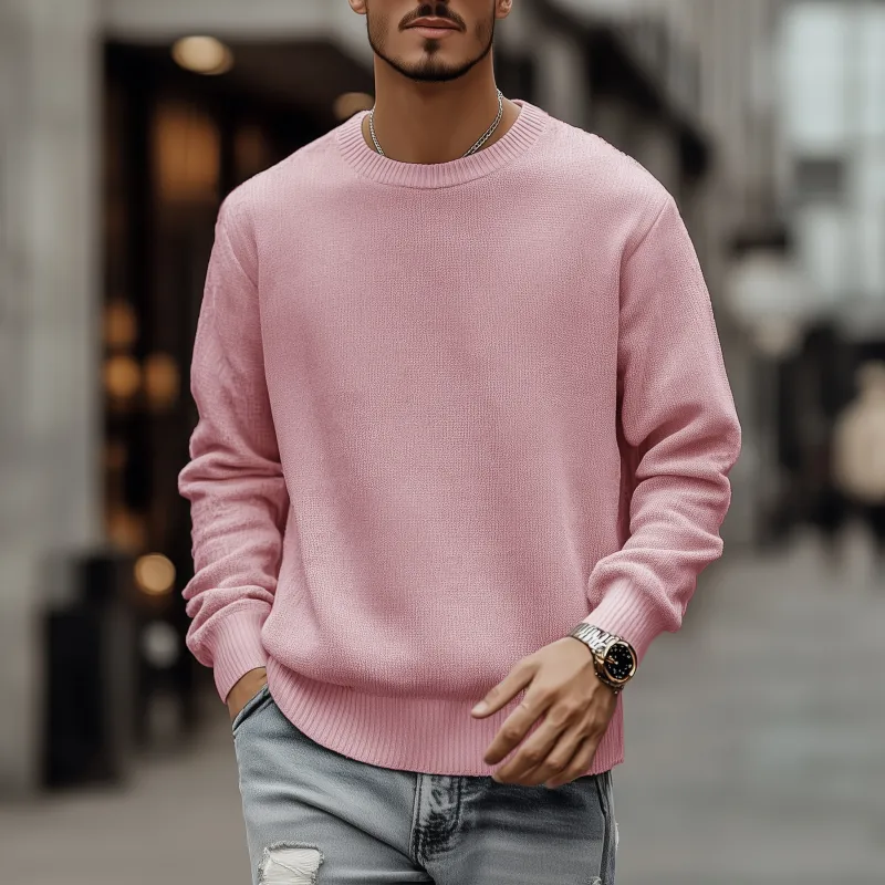 Men's Casual Breathable Solid Color Round Neck Loose Long Sleeve Knitted Sweater MTA3154G7M sold by Manly product image thumbnail 4