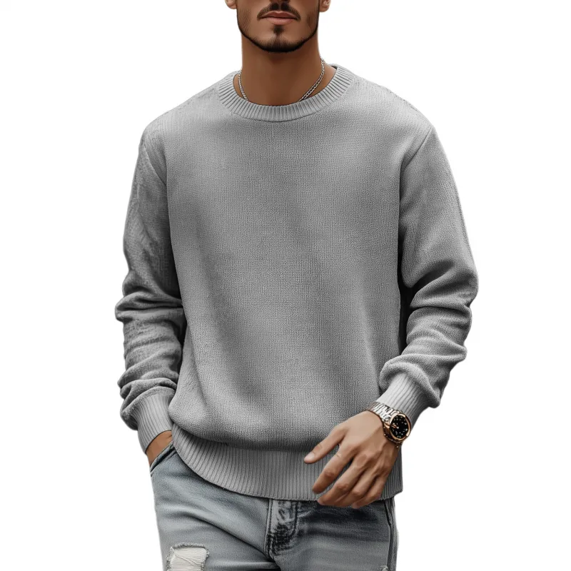 Men's Casual Breathable Solid Color Round Neck Loose Long Sleeve Knitted Sweater MTA3154G7M sold by Manly product image thumbnail 3