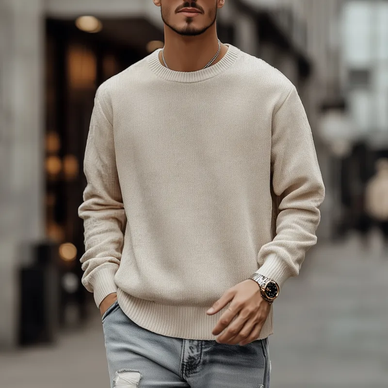Men's Casual Breathable Solid Color Round Neck Loose Long Sleeve Knitted Sweater MTA3154G7M sold by Manly product image thumbnail 5