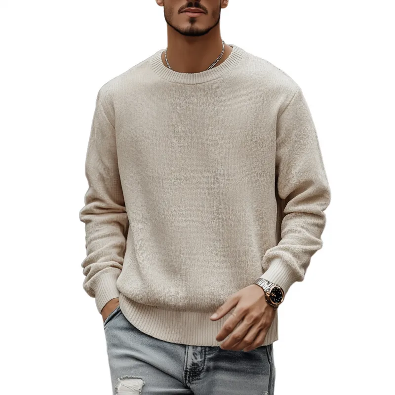 Men's Casual Breathable Solid Color Round Neck Loose Long Sleeve Knitted Sweater MTA3154G7M sold by Manly product image thumbnail 2
