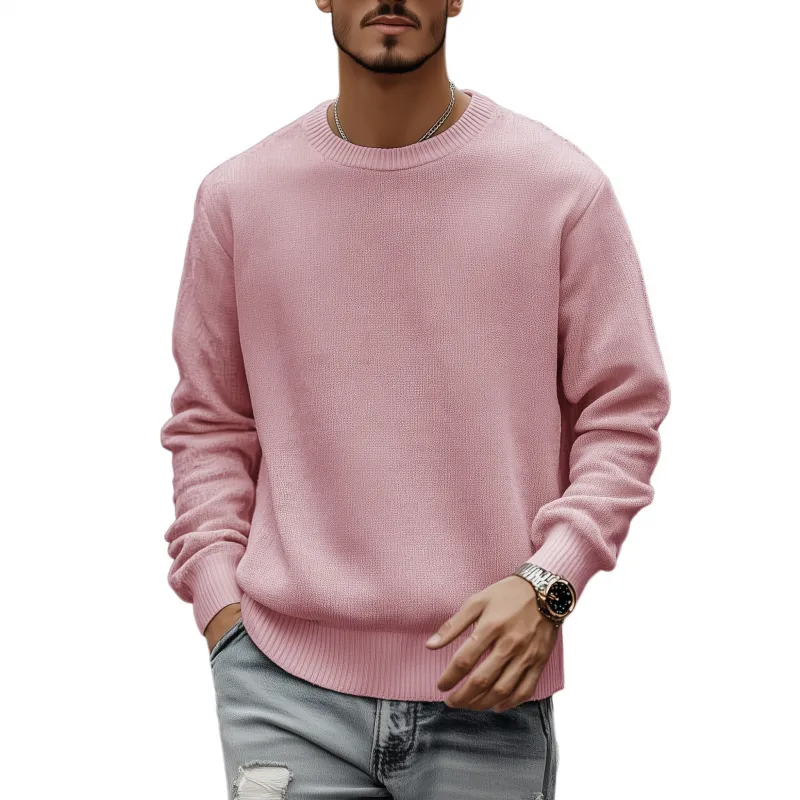 Men's Casual Breathable Solid Color Round Neck Loose Long Sleeve Knitted Sweater MTA3154G7M sold by Manly