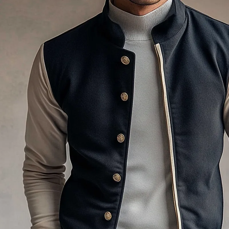 Men's Contrast Color Single-breasted Stand Collar Jacket MTA3129G5X sold by Manly product image thumbnail 2