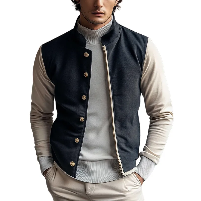 Men's Contrast Color Single-breasted Stand Collar Jacket MTA3129G5X sold by Manly