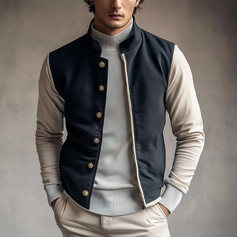 Men's Contrast Color Single-breasted Stand Collar Jacket MTA3129G5X sold by Manly product image thumbnail 3