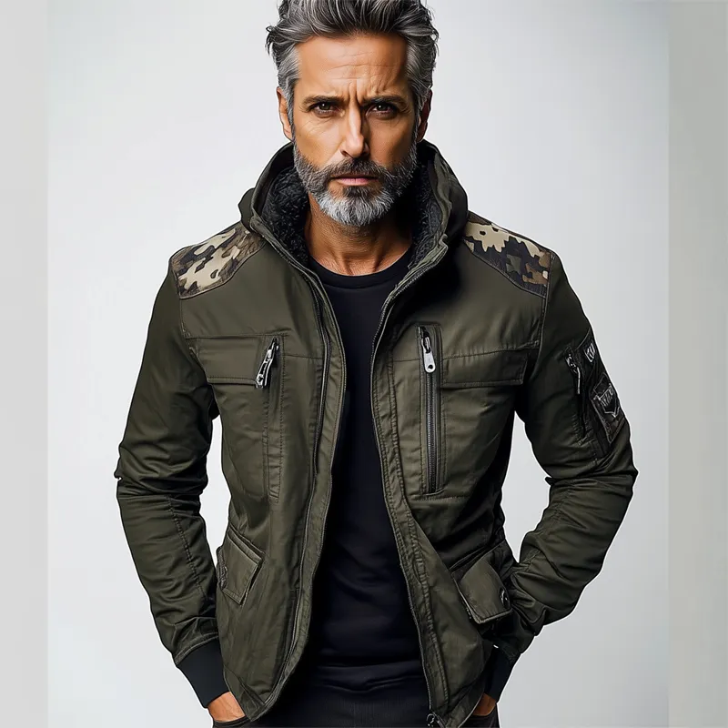 Men's Camouflage Contrast Multi-pocket Hooded Jacket MTA3189G8X sold by Manly product image thumbnail 2