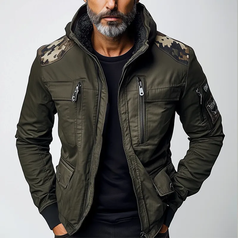Men's Camouflage Contrast Multi-pocket Hooded Jacket MTA3189G8X sold by Manly product image thumbnail 4