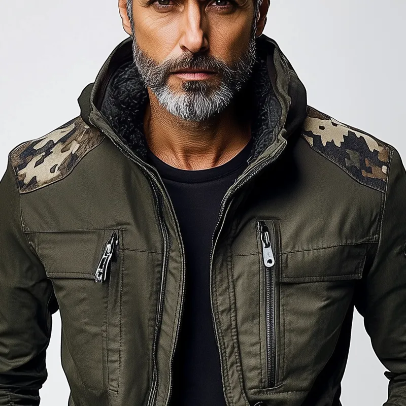 Men's Camouflage Contrast Multi-pocket Hooded Jacket MTA3189G8X sold by Manly product image thumbnail 3