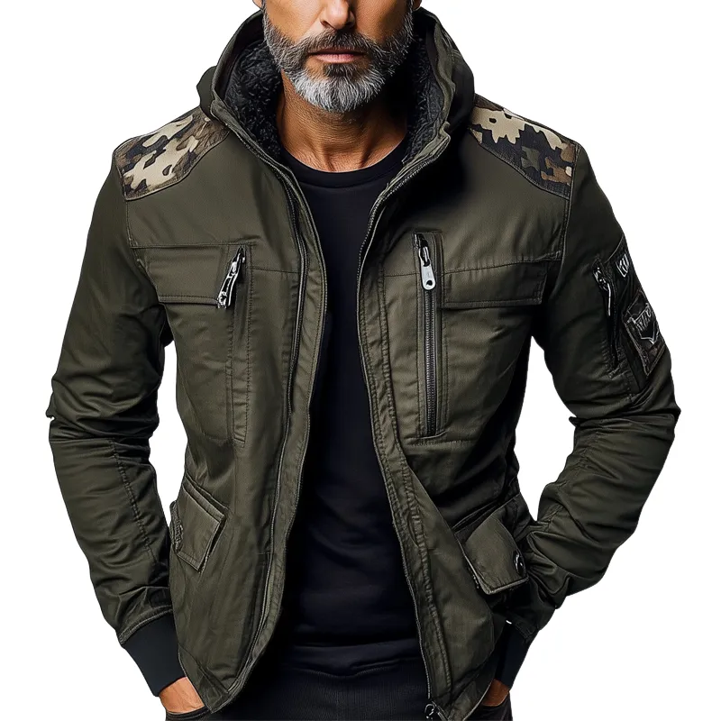 Men's Camouflage Contrast Multi-pocket Hooded Jacket MTA3189G8X sold by Manly