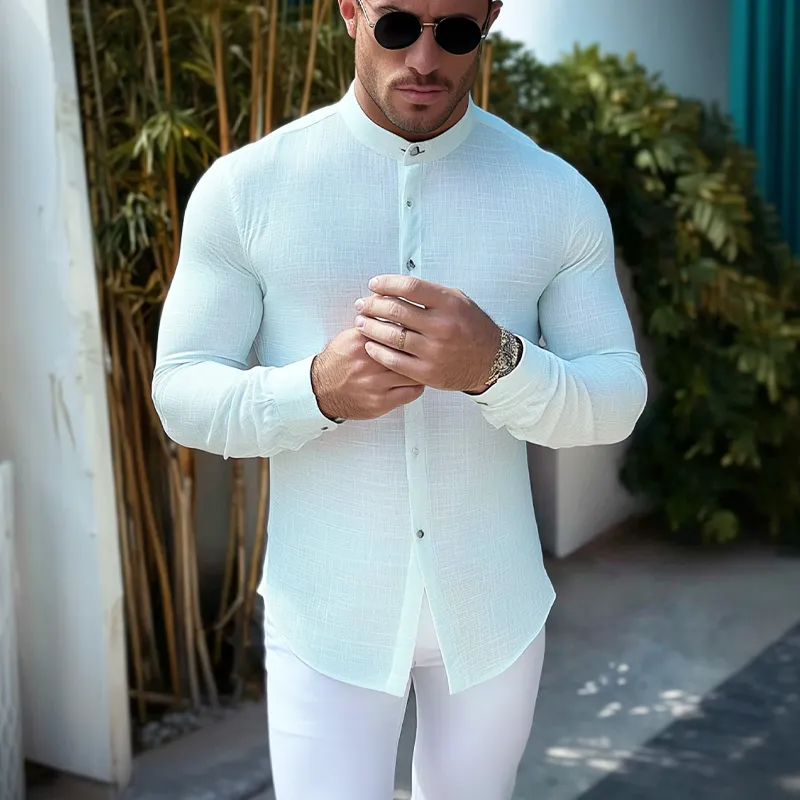 Men's Cotton And Linen Stand Collar Long Sleeve Shirt MTA3139G6X sold by Manly product image thumbnail 2