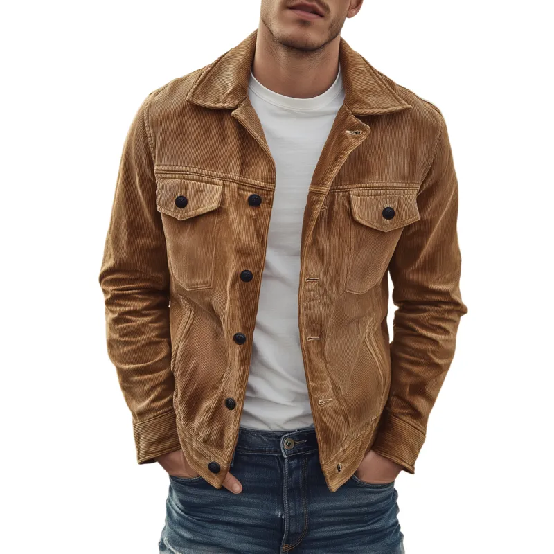 Men's Classic Casual Multi-pocket Lapel Corduroy Thin Jacket MTA0480H6K sold by Manly