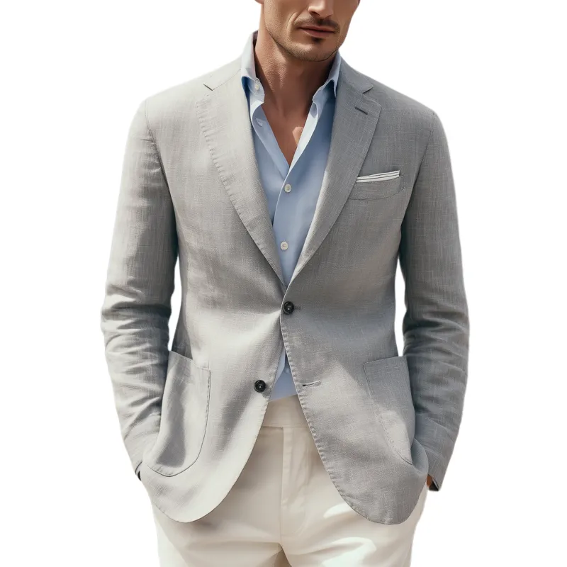 Men's Classic Casual Cotton And Linen Blend Textured Single-breasted Blazer MTA0426H0K sold by Manly