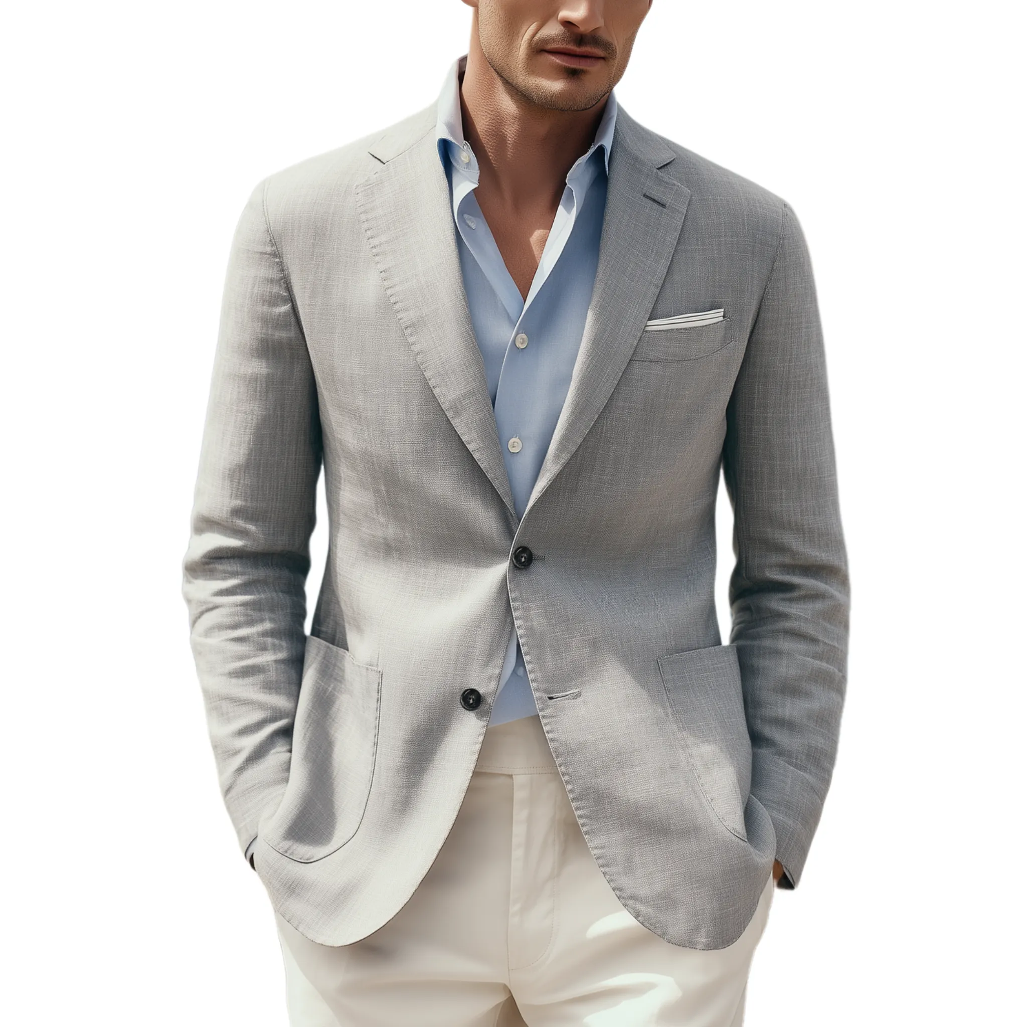 Men's Classic Casual Cotton And Linen Blend Textured Single-breasted Blazer MTA0426H0K sold by Manly