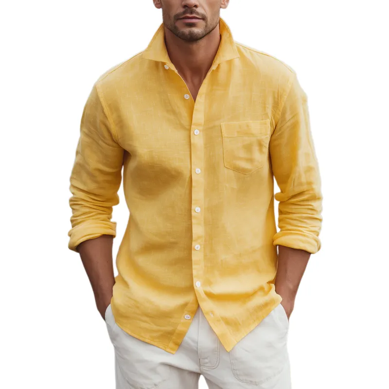 Men's Classic Casual Lapel Cotton And Linen Blend Slim Fit Long Sleeve Shirt MTA0428H7K sold by Manly