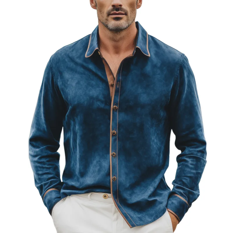 Men's Classic Casual Suede Fabric Patchwork Slim Long Sleeve Shirt MTA0417H7K sold by Manly