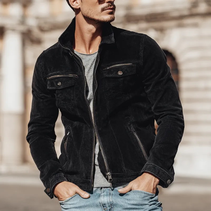 Men's Vintage Solid Suede Zipper Multi-Pocket Jacket MTA0223H4X sold by Manly product image thumbnail 3