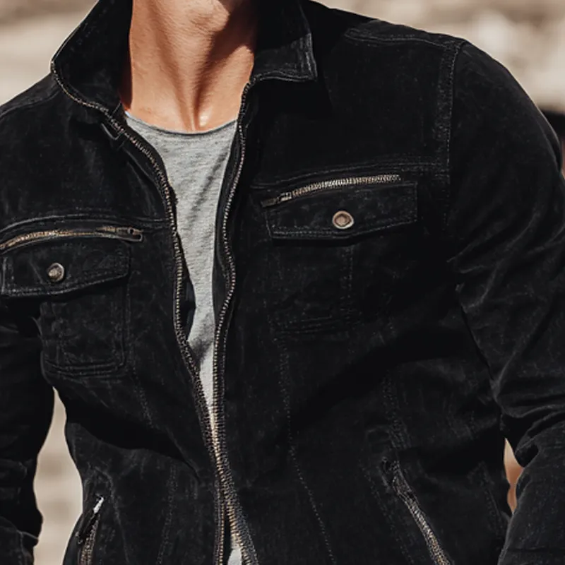 Men's Vintage Solid Suede Zipper Multi-Pocket Jacket MTA0223H4X sold by Manly product image thumbnail 2