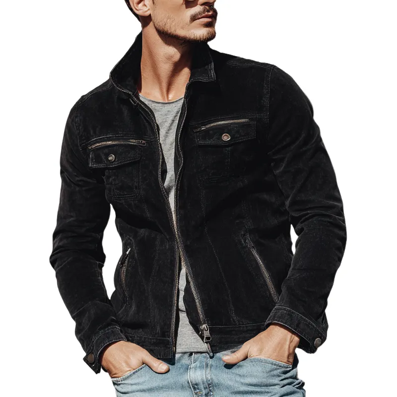 Men's Vintage Solid Suede Zipper Multi-Pocket Jacket MTA0223H4X sold by Manly