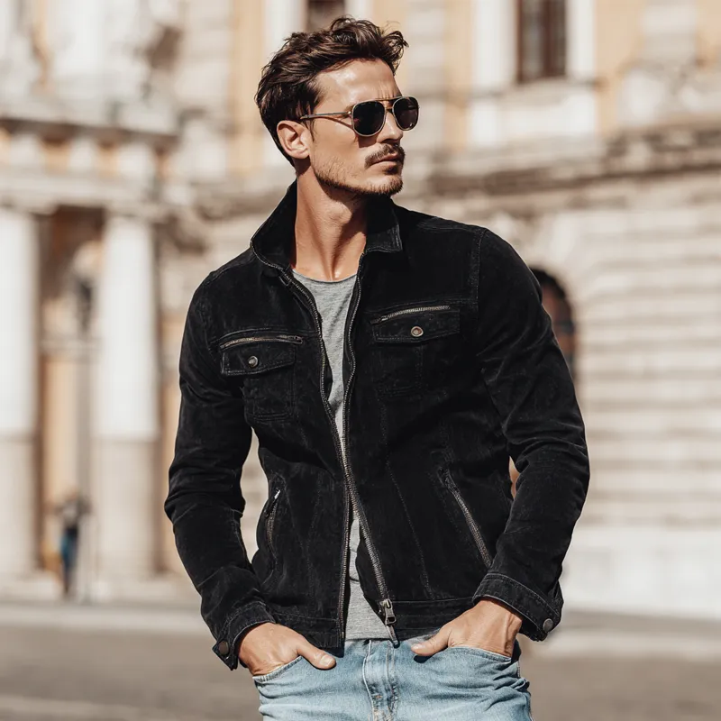 Men's Vintage Solid Suede Zipper Multi-Pocket Jacket MTA0223H4X sold by Manly product image thumbnail 4