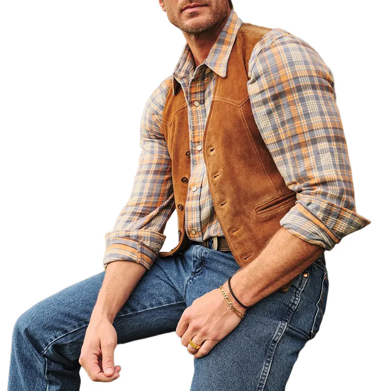Men's Vintage Suede Single-Breasted Vest MTA0441H7X sold by Manly