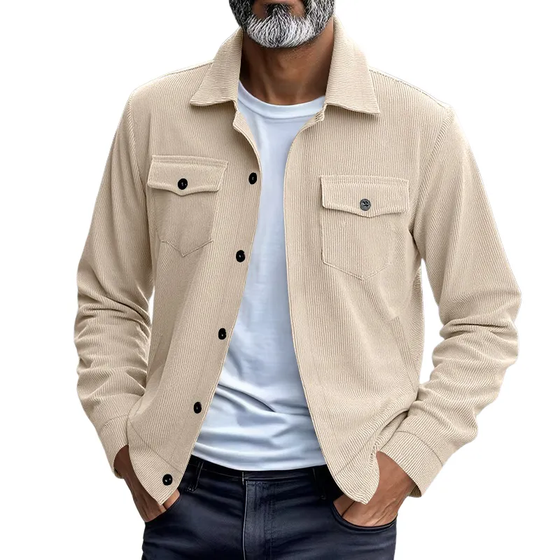Men's Solid Color Corduroy Multi-Pocket Long Sleeve Shirt MTA0403H7X sold by Manly
