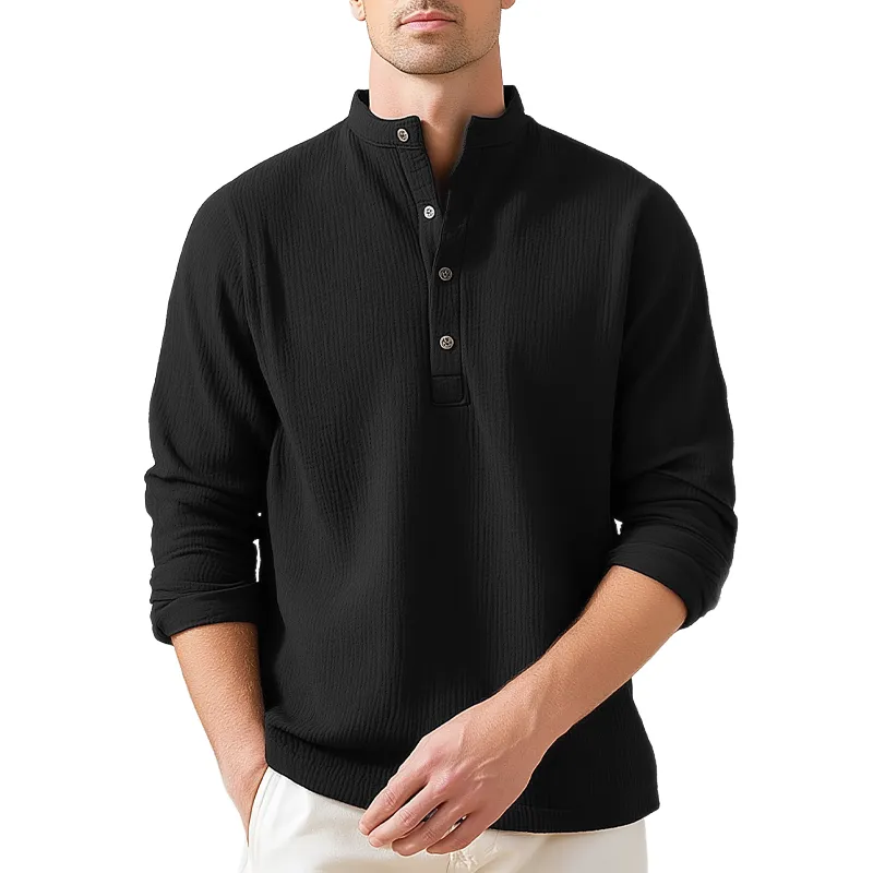 Men's Basic Henley Collar Textured Long Sleeve T-Shirt MTA0454H2U sold by Manly