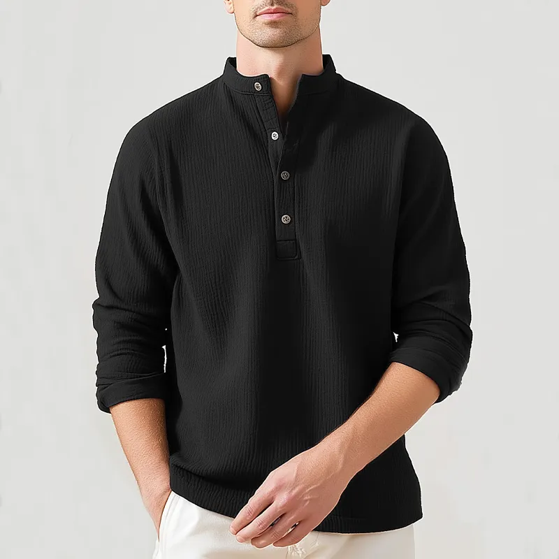 Men's Basic Henley Collar Textured Long Sleeve T-Shirt MTA0454H2U sold by Manly product image thumbnail 2