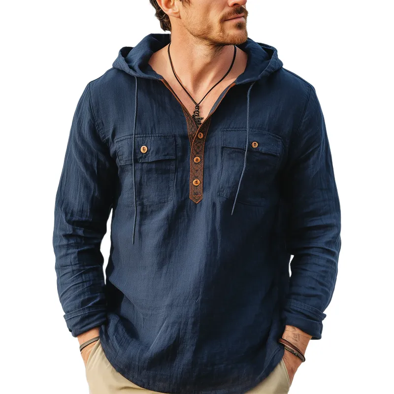 Men's Spring And Autumn Cotton And Linen Hoodie MTA0486H1U sold by Manly