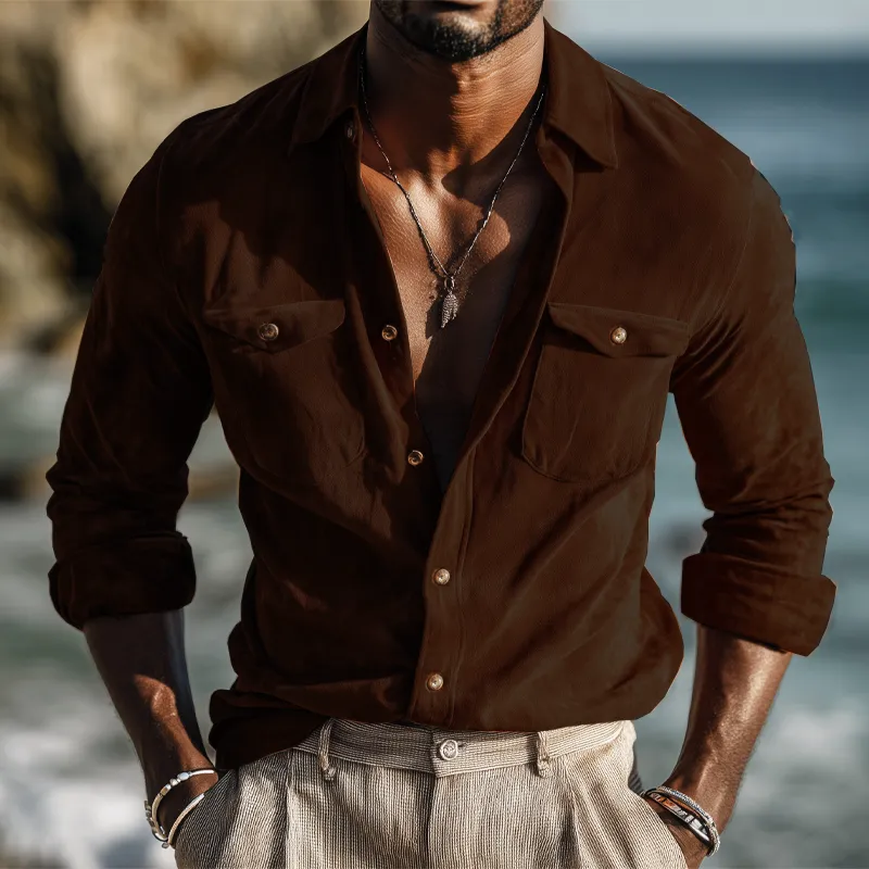 Men's Spring And Autumn Classic Suede Long Sleeve Shirt MTA0486H0U sold by Manly product image thumbnail 3