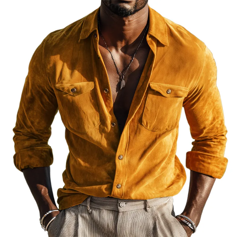 Men's Spring And Autumn Classic Suede Long Sleeve Shirt MTA0486H0U sold by Manly