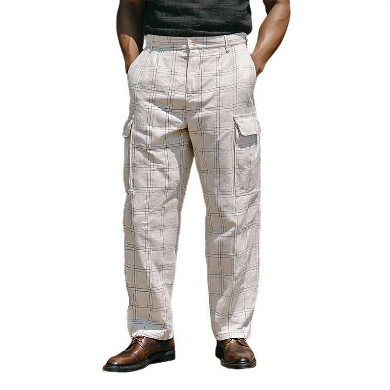 Men's Retro Casual Plaid Print Pocket Pants MTA3150G7TO sold by Manly