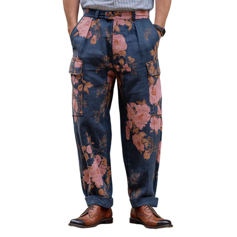 Men's Vintage Casual Large Floral Print Pocket Pants MTA3162G7TO sold by Manly