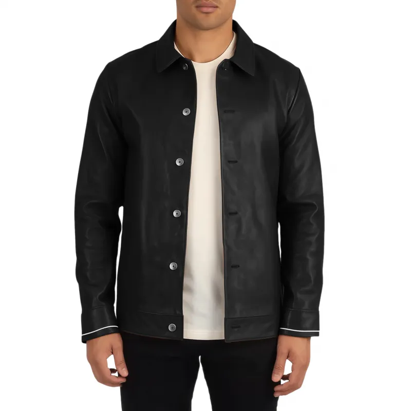 Men's Vintage Solid Color PU Lapel Single Breasted Straight Shirt Jacket MTA2309G9M sold by Manly