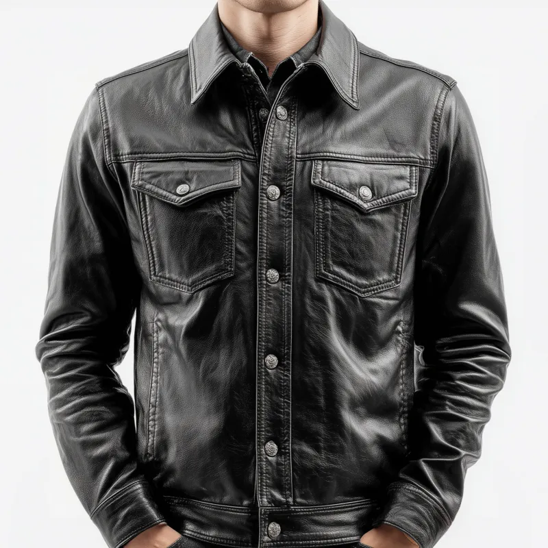 Men's Vintage Solid Color PU Lapel Single Breasted Multi-Pocket Slim Fit Motorcycle Jacket MTA2305G9M sold by Manly product image thumbnail 3