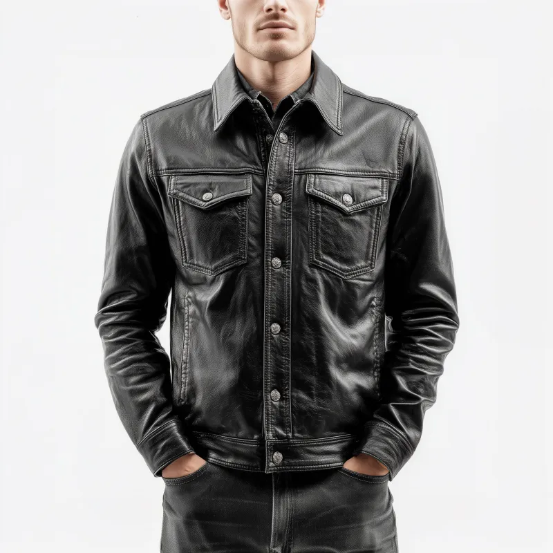 Men's Vintage Solid Color PU Lapel Single Breasted Multi-Pocket Slim Fit Motorcycle Jacket MTA2305G9M sold by Manly product image thumbnail 2