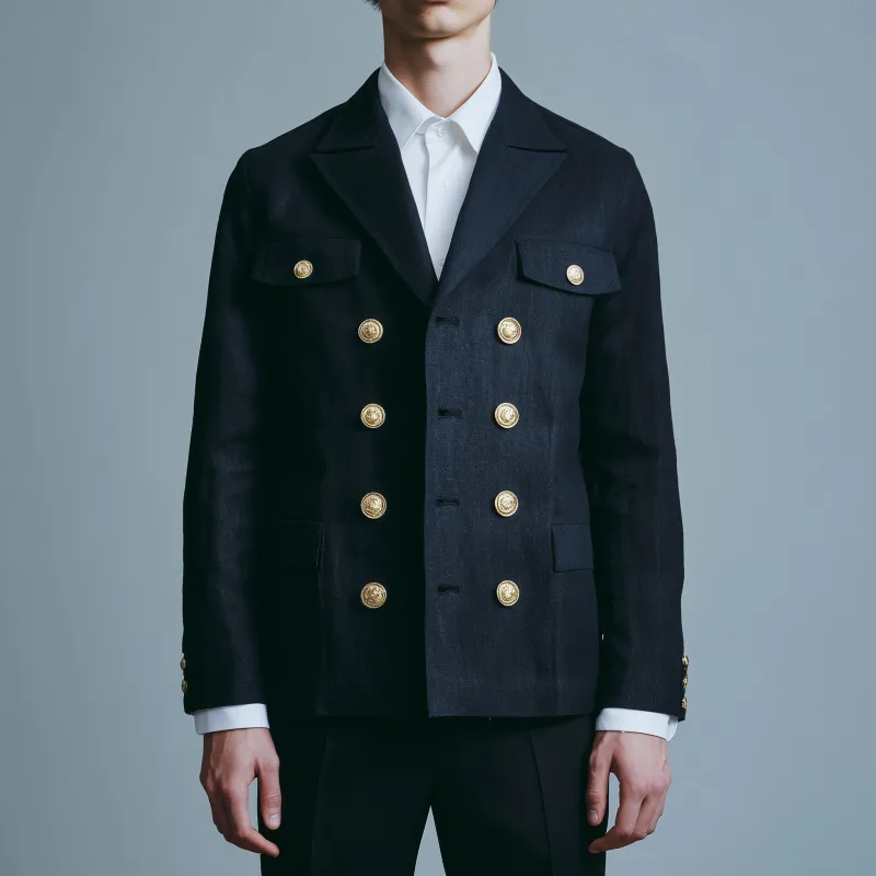 Men's Casual Solid Color Breathable Linen Lapel Double-breasted Metal Button Slim-fit Blazer MTA2983G0M sold by Manly product image thumbnail 2